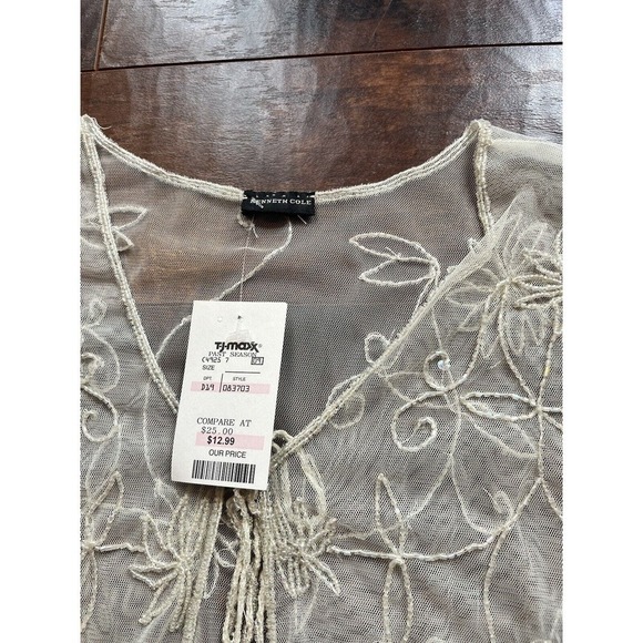 Vintge Y2K New Kenneth Cole Sheer Beaded Tie Front Cardigan Shawl One Size - Picture 2 of 7